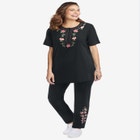 7-Day Knit Embroidered Straight-Leg Pull-On Pants image number null