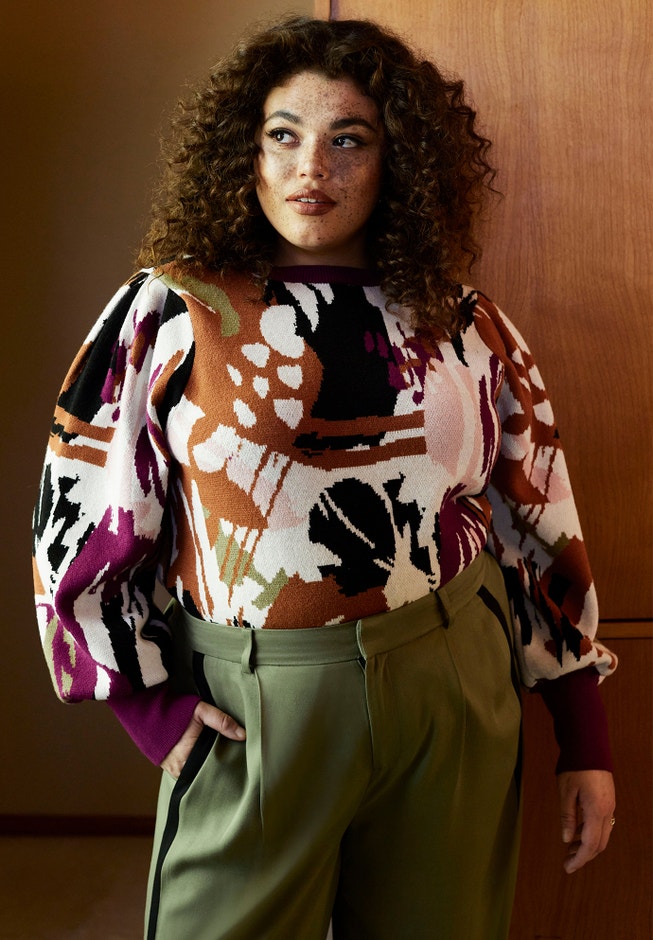 Puff Sleeve Crew Neck Sweater for Women, 4474091 ELOQUII