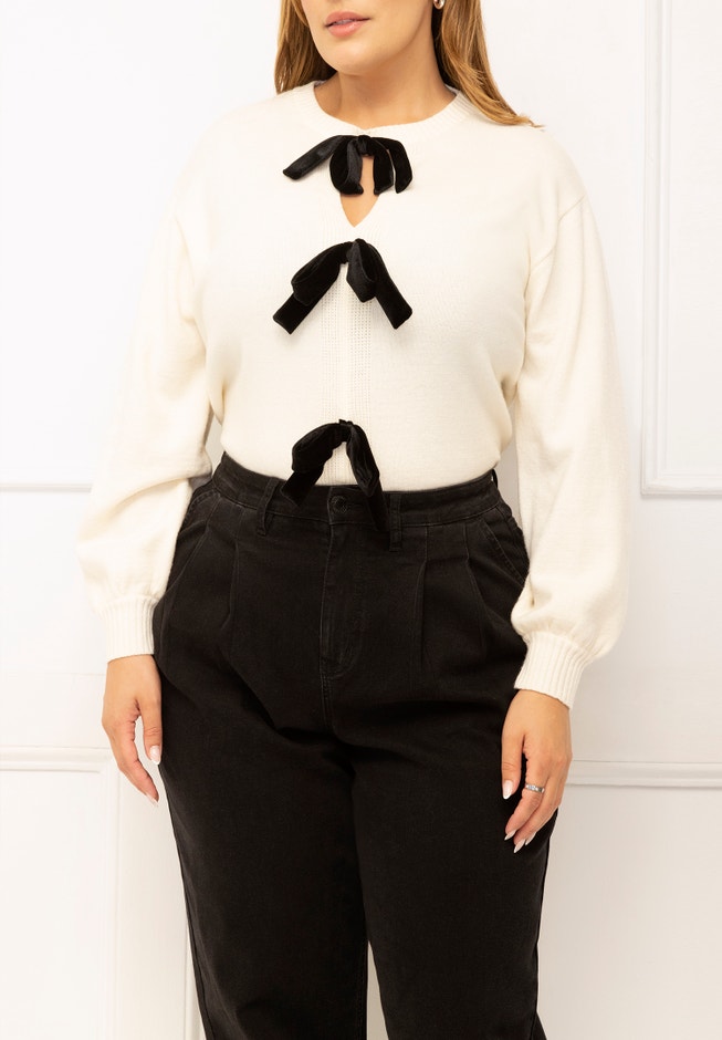 ELOQUII Elements Tie Front Sweater image number 1