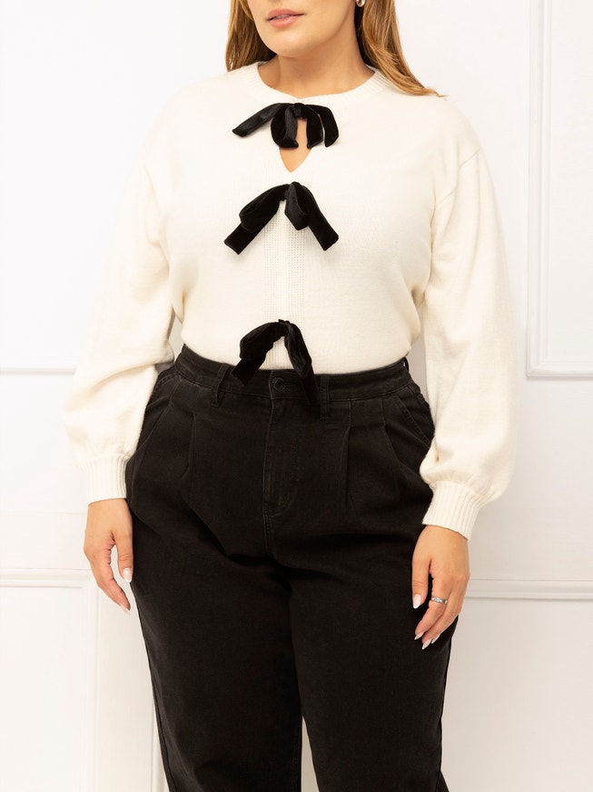 ELOQUII Elements Tie Front Sweater image number 1