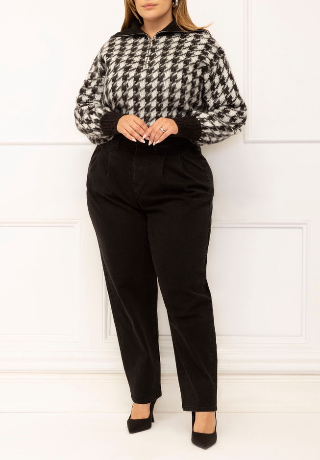 ELOQUII Elements 1/3 Zip Houndstooth Sweater image number 2