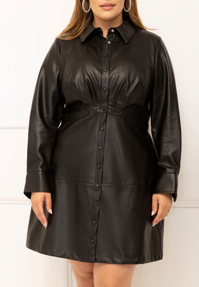ELOQUII Elements Mini Faux Leather Shirt Dress image number 3