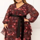 ELOQUII Elements Chiffon Midi Dress With Velvet Belt image number null