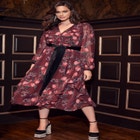 ELOQUII Elements Chiffon Midi Dress With Velvet Belt image number null