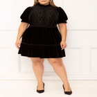 ELOQUII Elements Puff Sleeve Dress With Lace Inserts image number null
