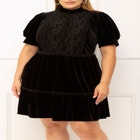 ELOQUII Elements Puff Sleeve Dress With Lace Inserts image number null
