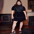 ELOQUII Elements Puff Sleeve Dress With Lace Inserts image number null