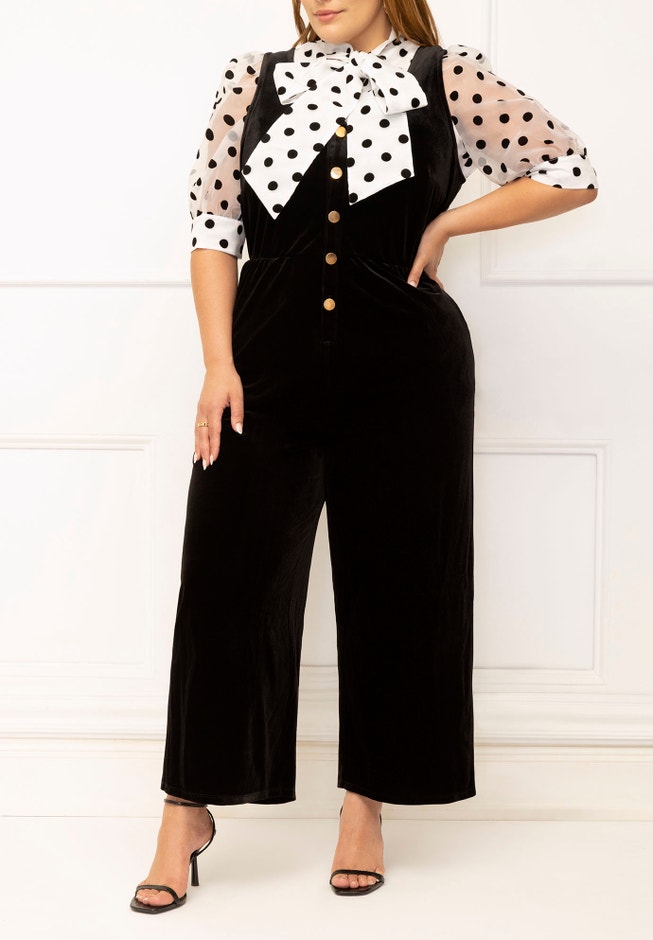 ELOQUII Elements Velvet Cropped Jumpsuit image number 1