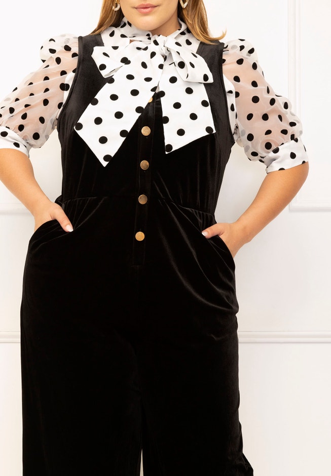 ELOQUII Elements Velvet Cropped Jumpsuit image number 3