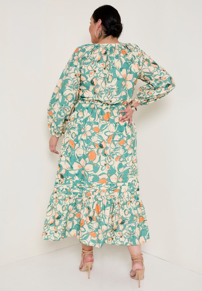 Raglan Puff Sleeve Maxi Dress image number null