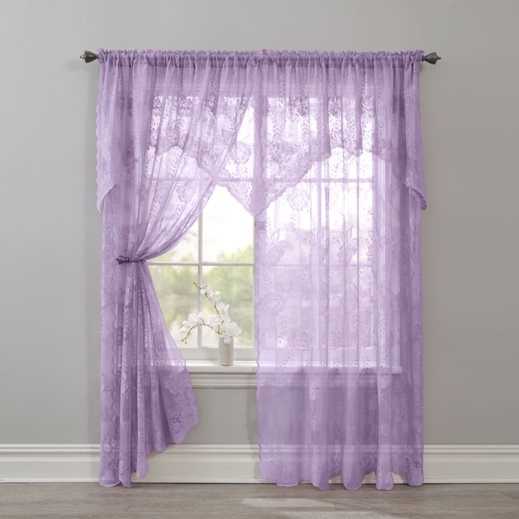 Ella Floral Lace Panel with Attached Valance image number 0