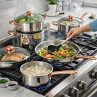 18-PC. Copper Accent Stainless Steel Cookware Set image number null