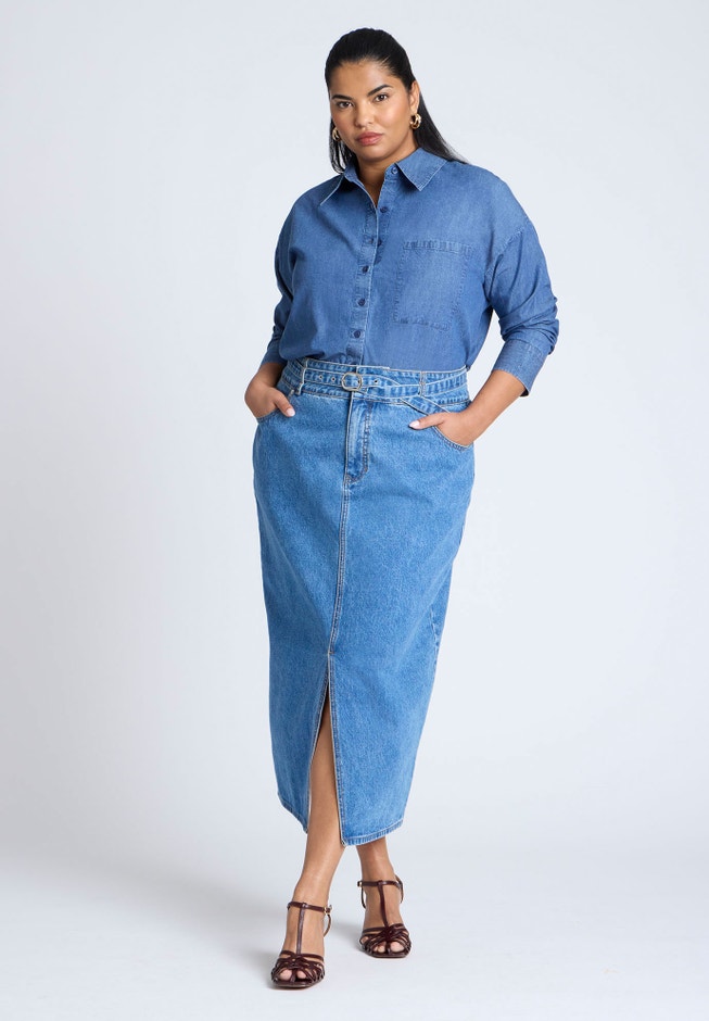 Oversized Chambray Top image number 3