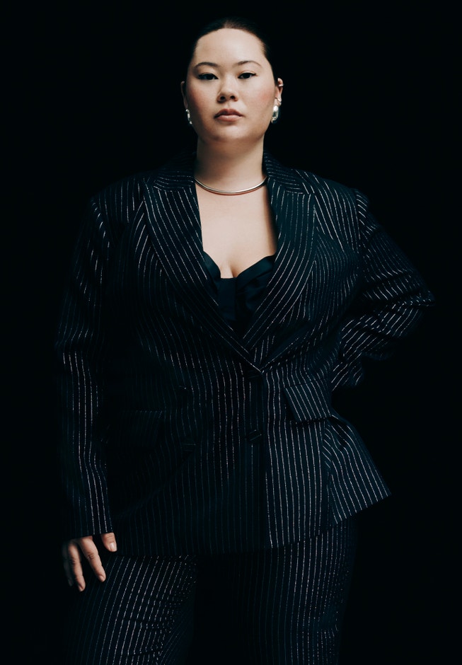 Shiny Pinstripe Blazer image number null