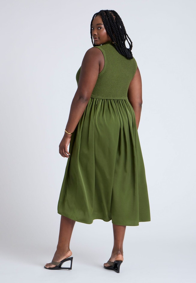 Sleevless Mockneck Twofer Midi Dress image number 1