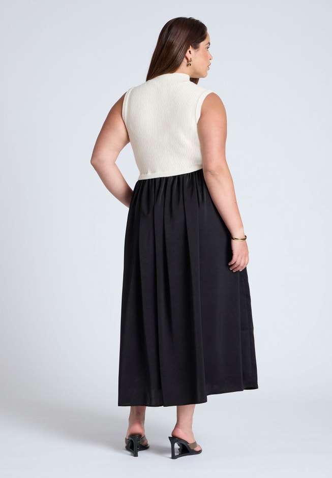 Sleevless Mockneck Twofer Midi Dress image number 2