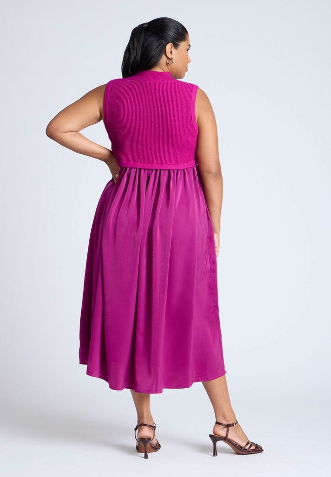 Sleevless Mockneck Twofer Midi Dress image number 1