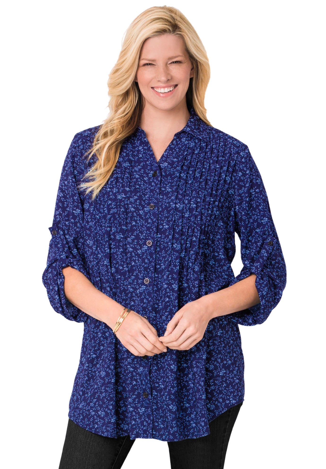 Rayon Pintucked Effortless Tunic Blouse image number 2