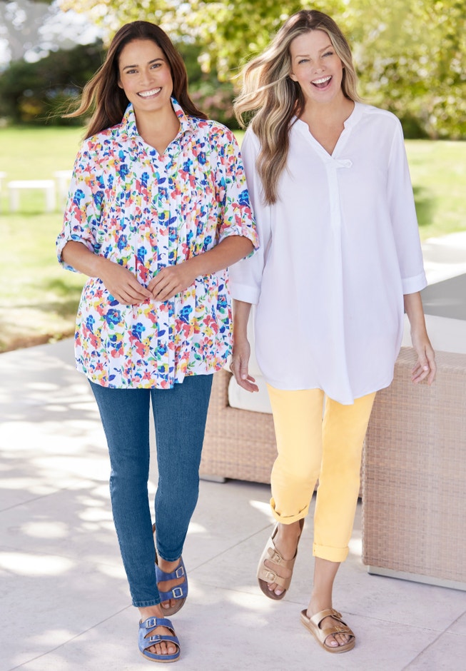 Rayon Pintucked Effortless Tunic Blouse image number 3