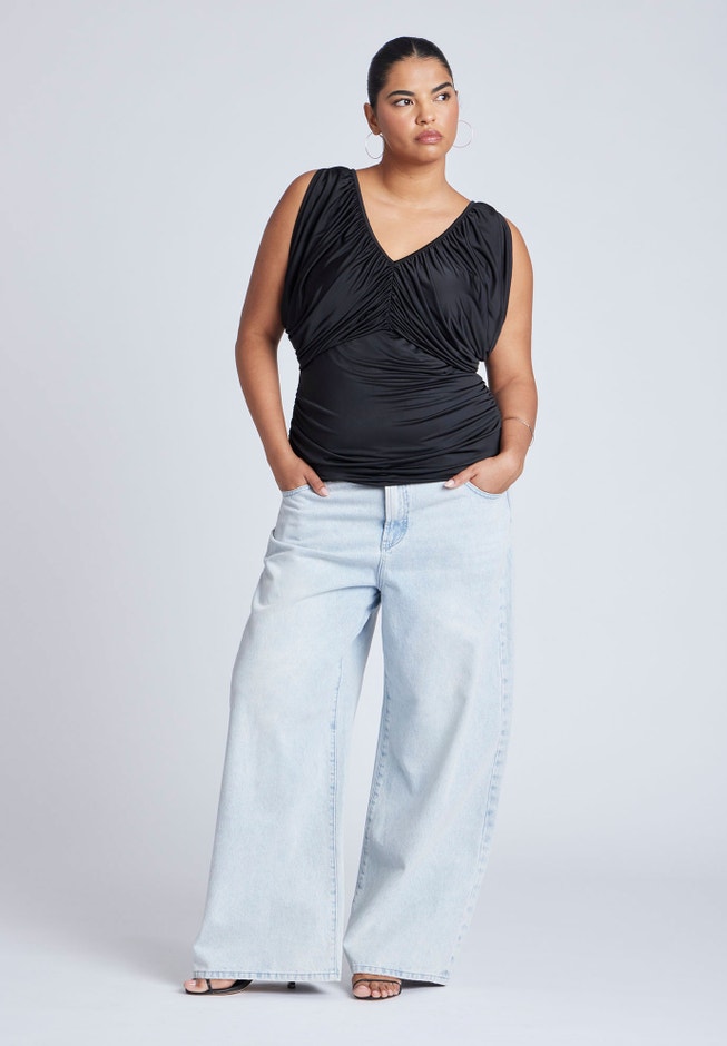 Shirred Bust V-Neck Top image number null