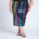 Rainbow Striped Sequin Midi Skirt image number null
