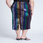 Rainbow Striped Sequin Midi Skirt image number null