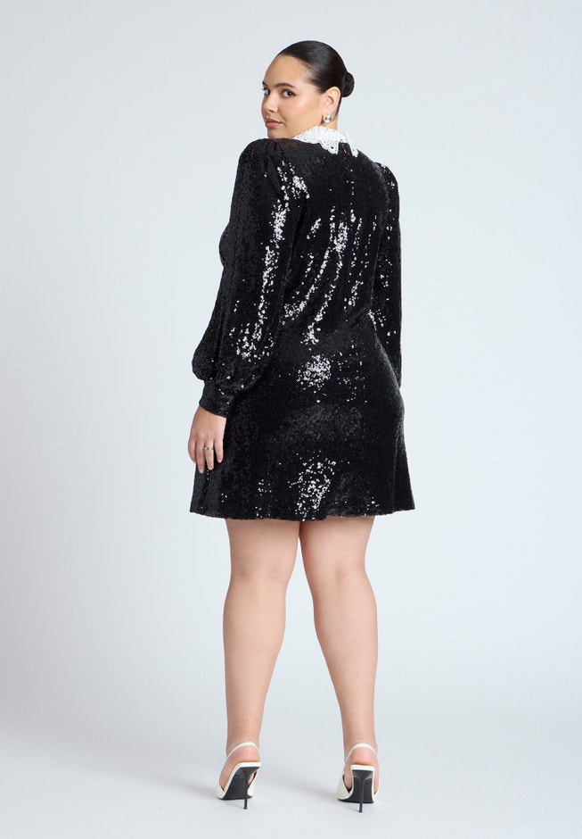 Lace Collar Sequin Mini Dress image number 2