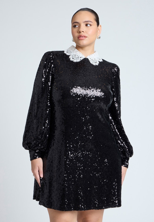 Lace Collar Sequin Mini Dress image number 3