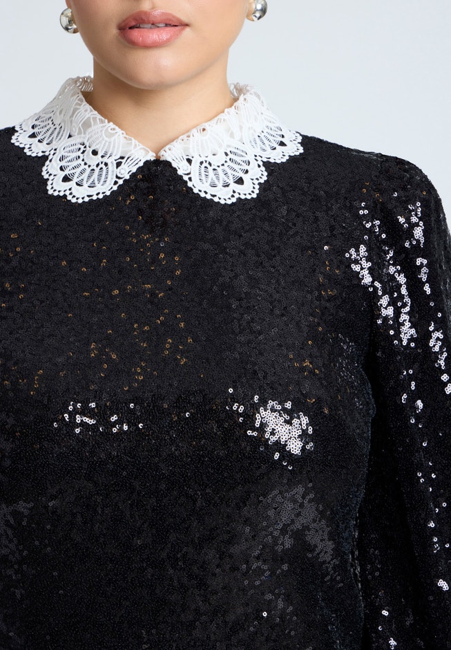 Lace Collar Sequin Mini Dress image number 4