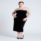 Velvet Midi Dress With Polka Dot Sleeve image number null