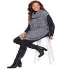 Marled Knit Cowl Neck Poncho Sweater image number null