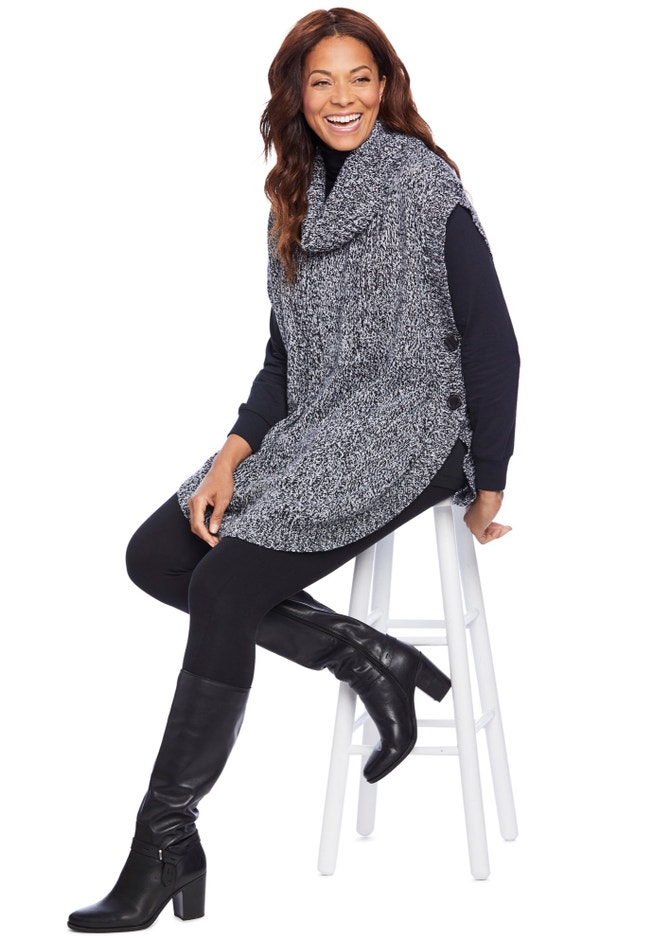 Marled Knit Cowl Neck Poncho Sweater image number 2
