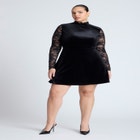 Velvet Mini Dress With Lace image number null