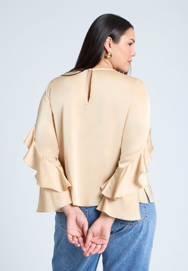 Sleeve Flounce Crewneck Blouse image number 1