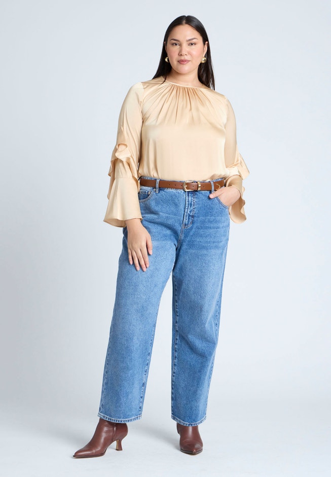 Sleeve Flounce Crewneck Blouse image number 2