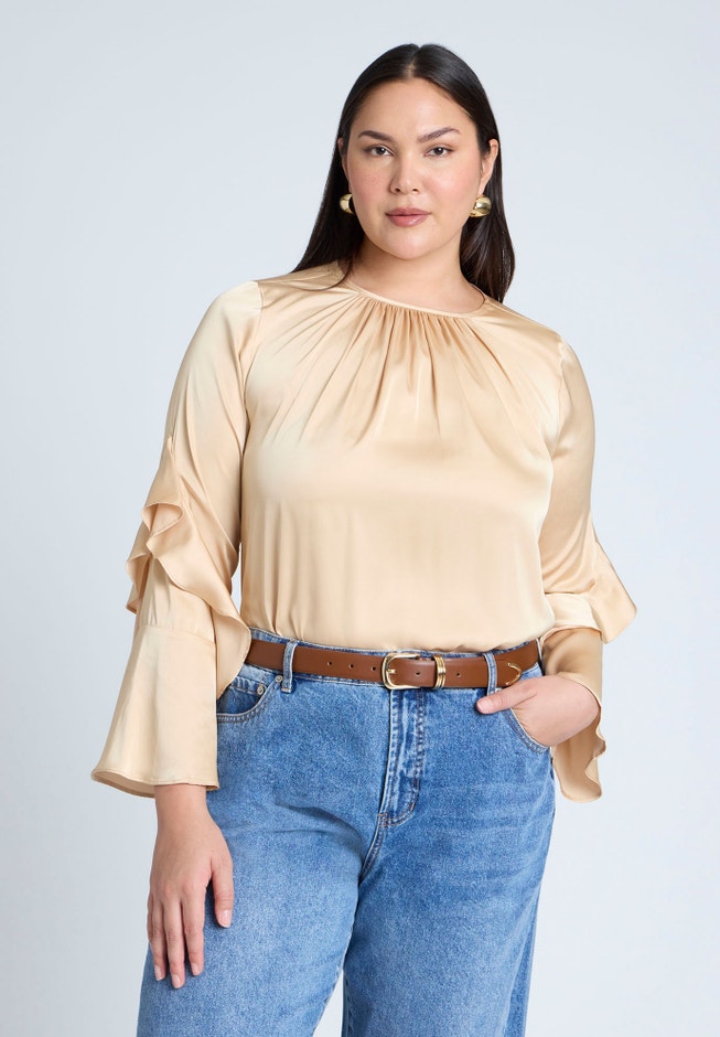 Sleeve Flounce Crewneck Blouse image number 0