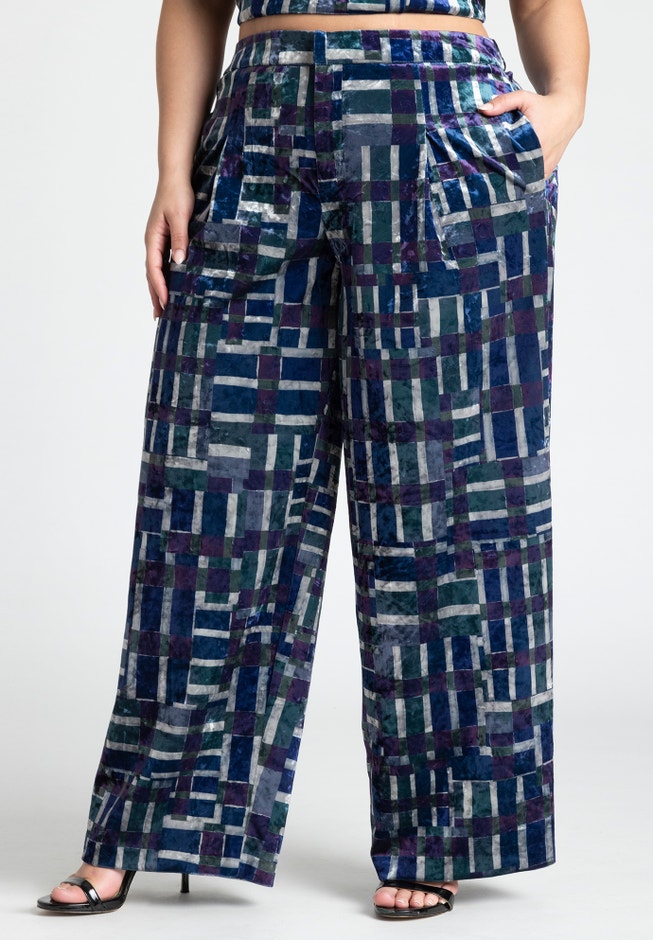 Printed Velvet Wide Leg Trouser image number null