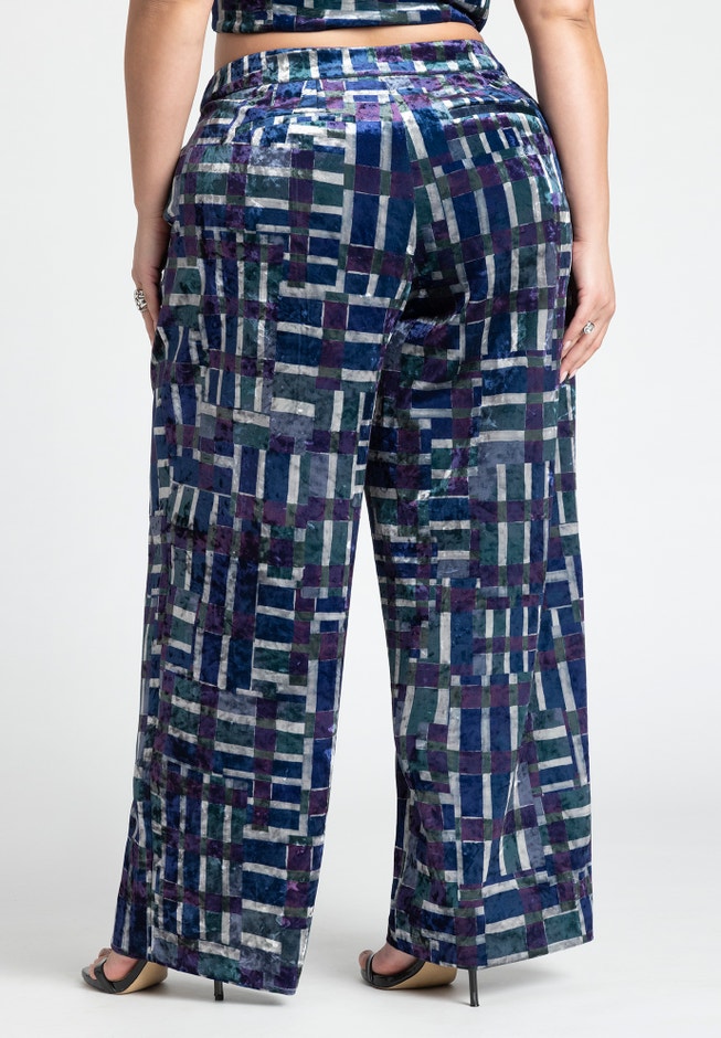 Printed Velvet Wide Leg Trouser image number null