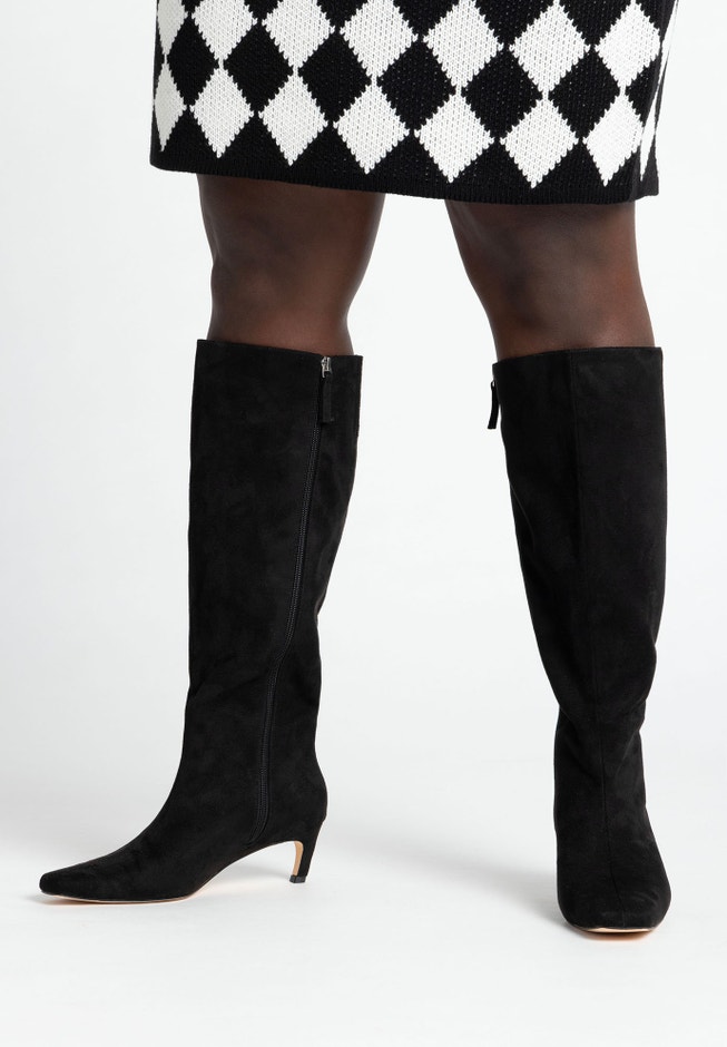 Straight Shaft Faux Suede Boot with Kitten Heel image number 0