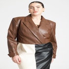 Cropped Faux Leather Jacket image number null