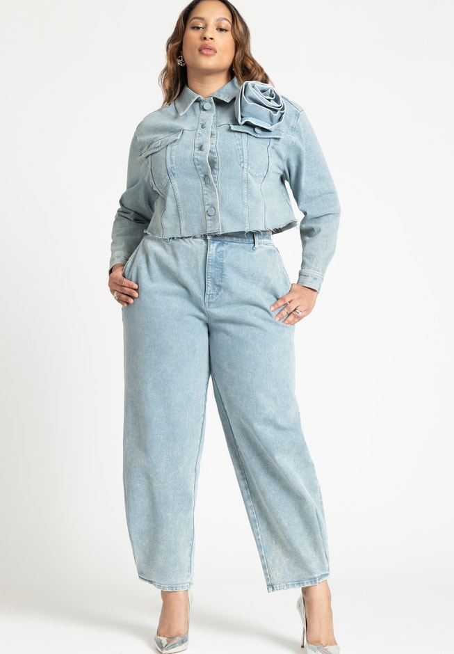 Denim Rosette Cropped Jacket image number null