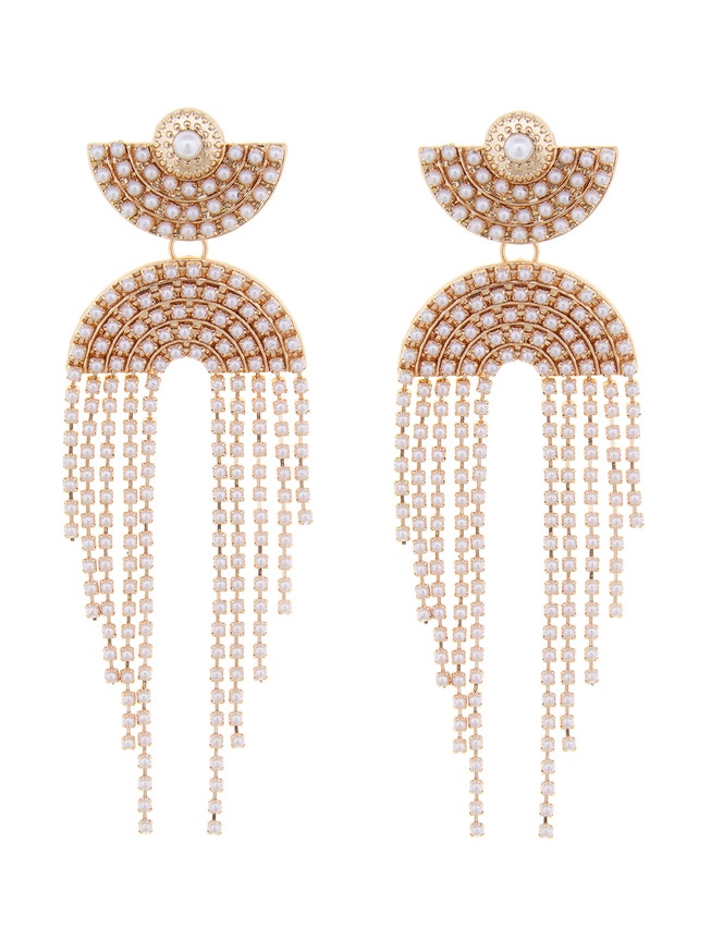 Geo Drop Earrings With Pearl Fringe image number null