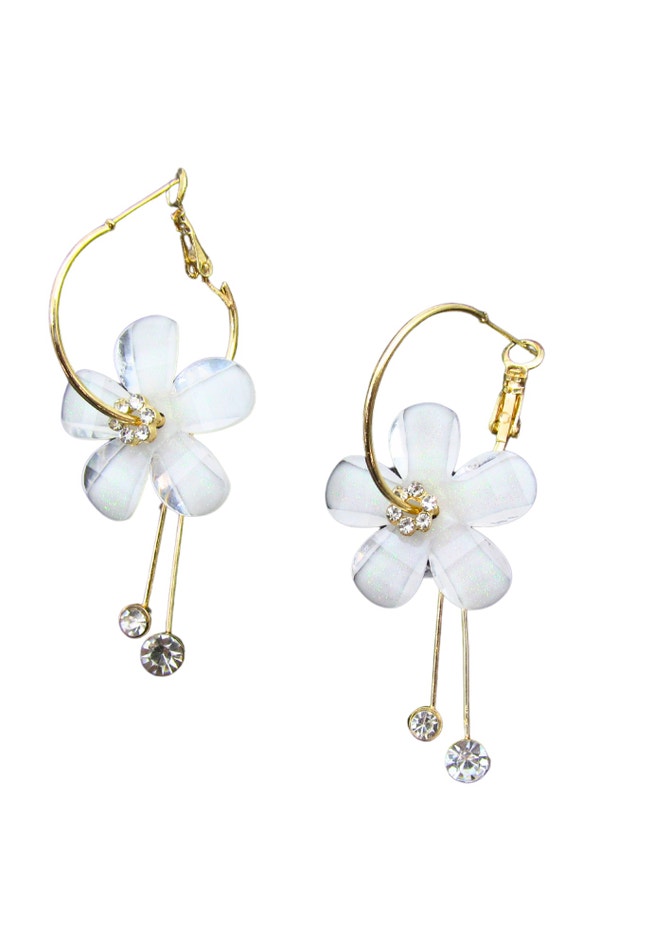 Flower Drop Hoop Earrings image number null