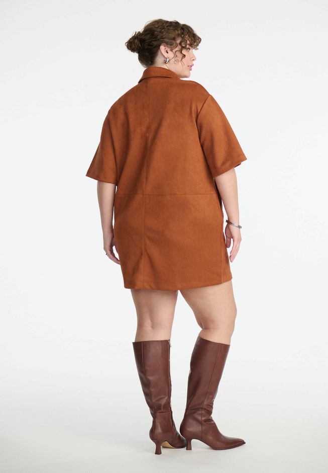 Faux Suede Mini Shirt Dress image number 1
