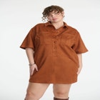 Faux Suede Mini Shirt Dress image number null