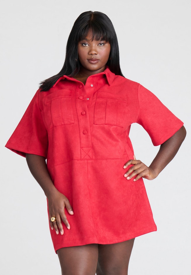 Faux Suede Mini Shirt Dress image number 1