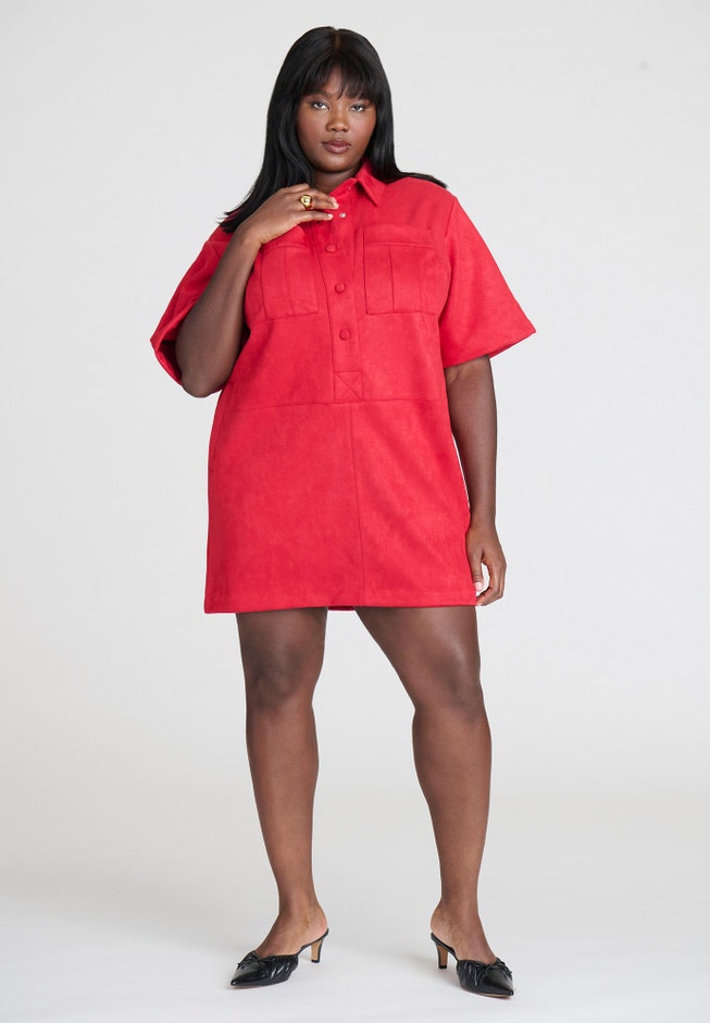 Faux Suede Mini Shirt Dress image number 0