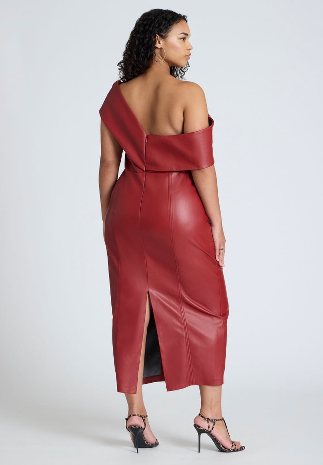 Fold Over Faux Leather Midi Dress image number 1