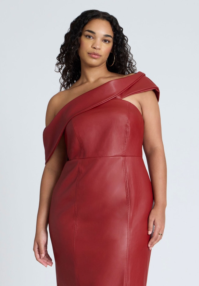 Fold Over Faux Leather Midi Dress image number 2