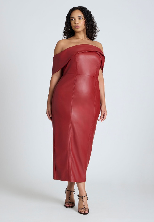 Fold Over Faux Leather Midi Dress image number 0